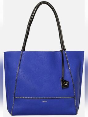 Botkier Soho Cobalt Blue Leather Tote Bag with Zipper Accents